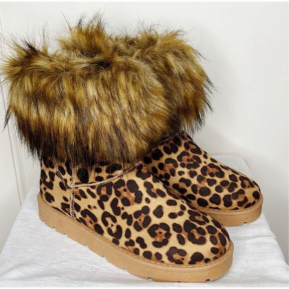 Dirty Laundry Stay Strong Faux Fur Cuff Boot Leopard Size 8 New - Picture 1 of 7